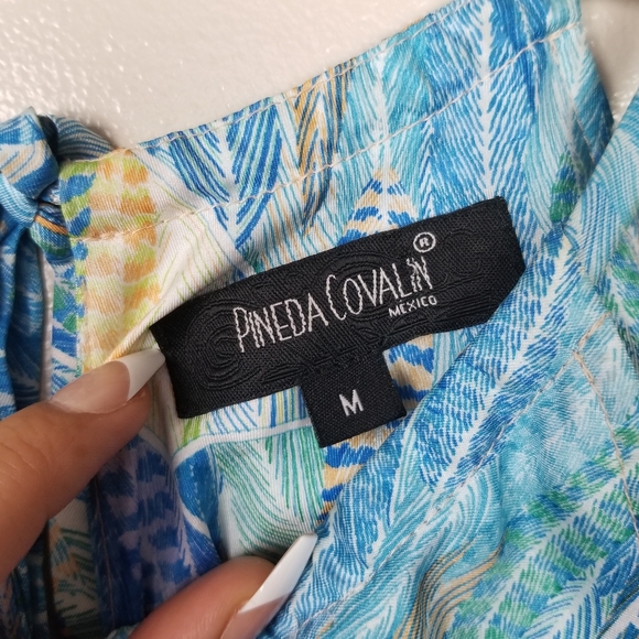 PINEDA COVALIN 100% Silk Spaghetti Strap Dress Flowy Lightweight Graphic Pattern - Picture 4 of 13